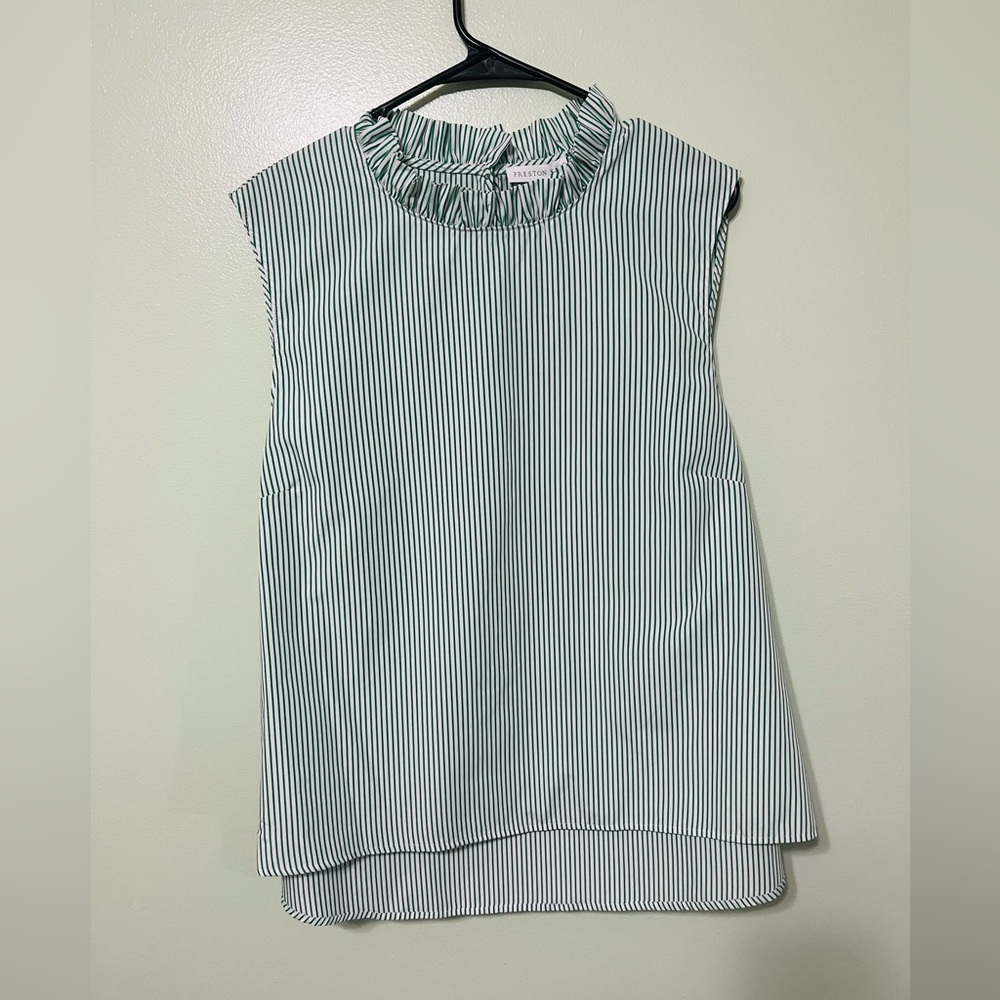 Preston & York Ruffled Green Striped Blouse size 18